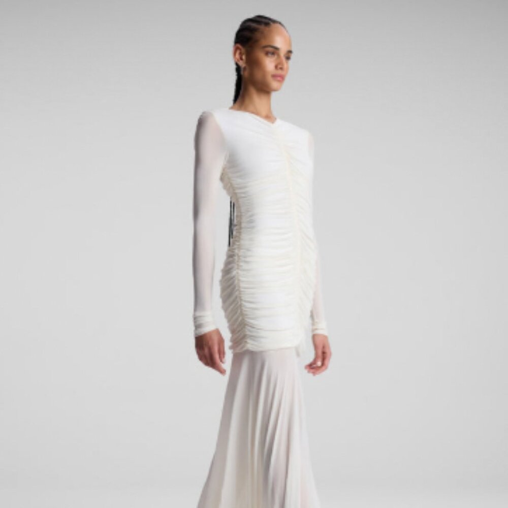 NWT! A.L.C. Fawn Ruched Mesh Maxi Dress in Off White (Size SMALL)